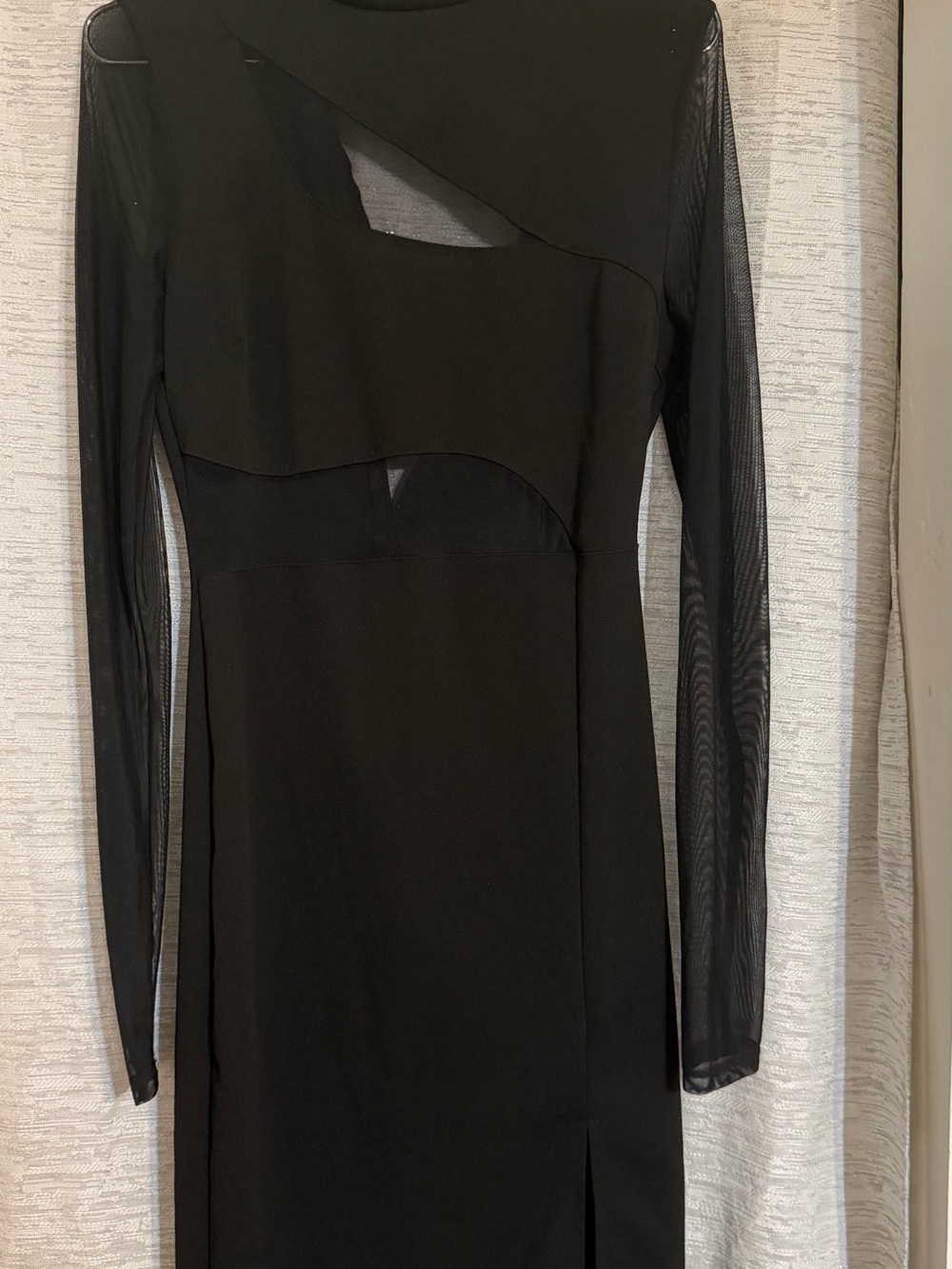 Fashion Nova Black Long Sleeve Sheer Panel Midi Dress